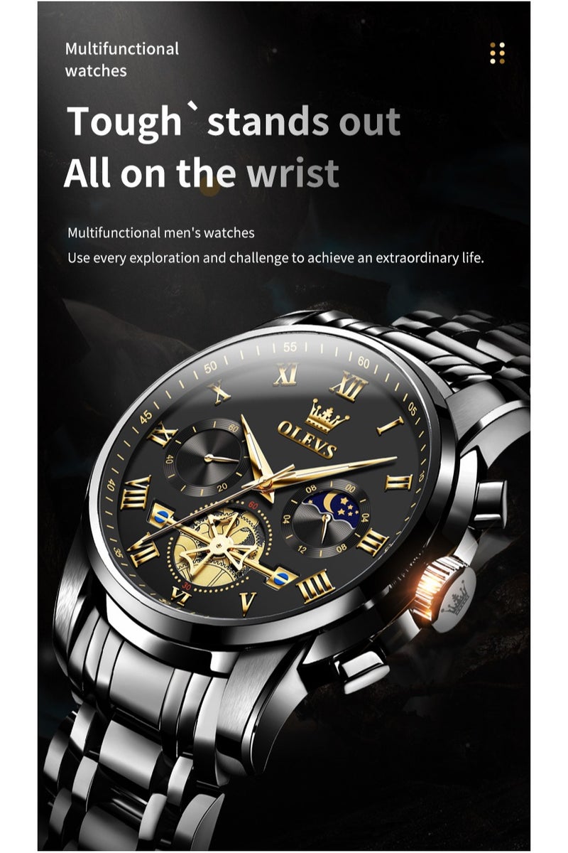أوليفز ساعات OLEVS للرجال، ساعة أنيقة مقاومة للماء، كرونوغراف، كوارتز، من الفولاذ المقاوم للصدأ، مضيئة - Image 3