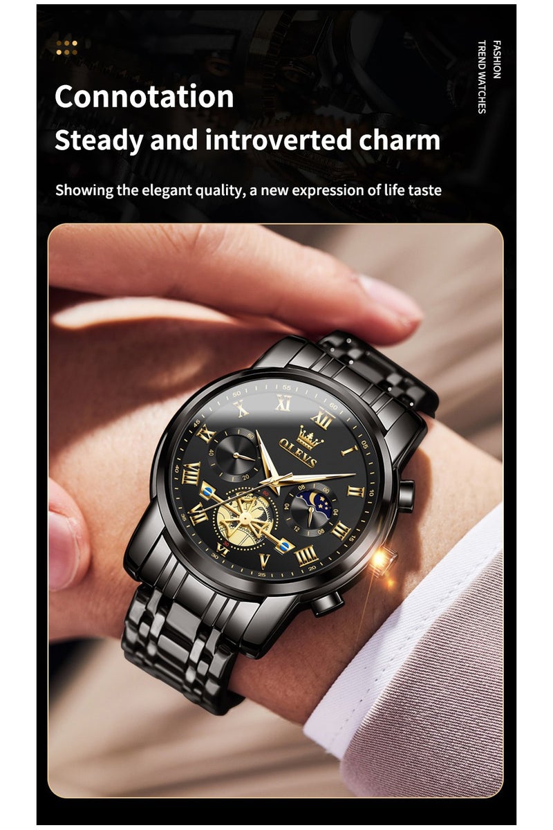 أوليفز ساعات OLEVS للرجال، ساعة أنيقة مقاومة للماء، كرونوغراف، كوارتز، من الفولاذ المقاوم للصدأ، مضيئة - Image 4