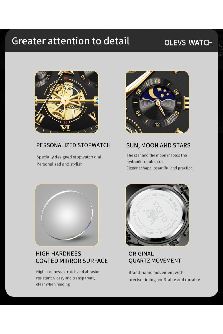 أوليفز ساعات OLEVS للرجال، ساعة أنيقة مقاومة للماء، كرونوغراف، كوارتز، من الفولاذ المقاوم للصدأ، مضيئة - Image 5