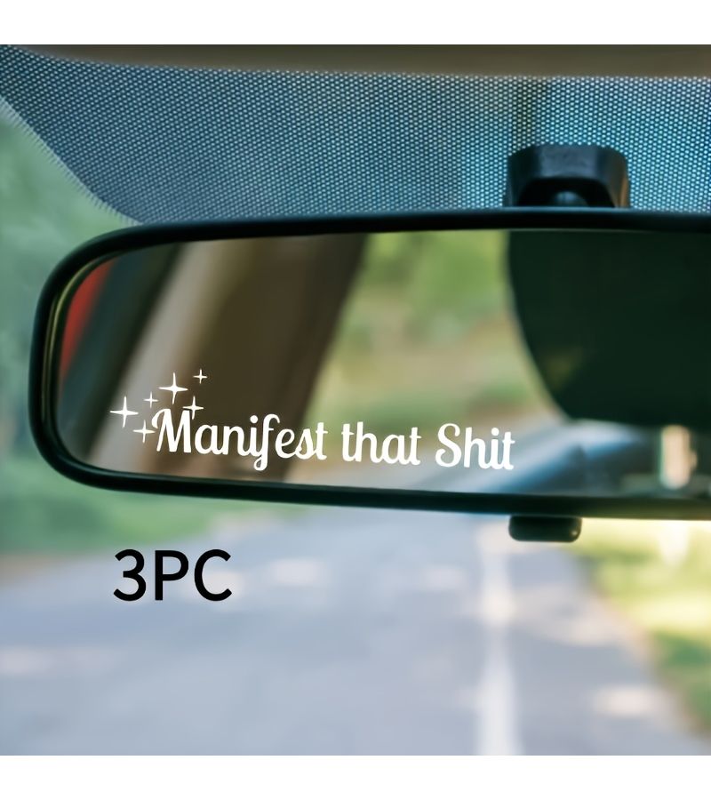 White Manifest Car Rearview Mirror Decal 3pcs Funny Inspirational Self Adhesive Vehicle Sticker - Image 5