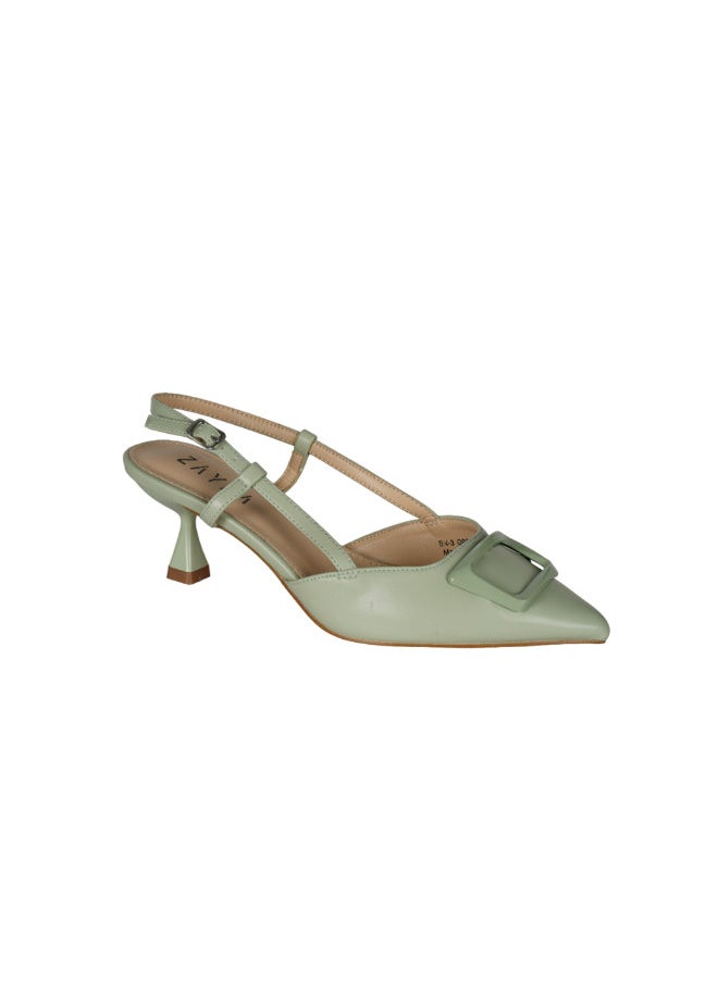 ZAYNA - 221-15 Zayna Ladies  Fashion Mid Heel  Backstrap  Sandals BN-3 Green - Image 1