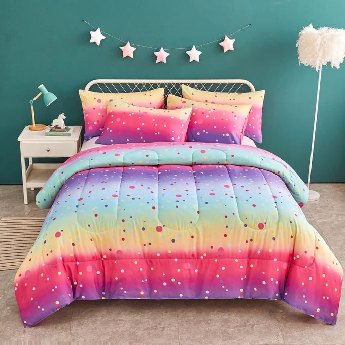 COLORFUL POLKA DOTS KIDS COMFORTER SETS TWIN SIZE FOR TEEN GIRL BOYS WOMEN CIRCLES PRINTED RAINBOW COMFORTER WITH PILLOWCASE MICROFIBER 2 PIECE BEDDING SETALL SEASON RAINBOW C TWIN