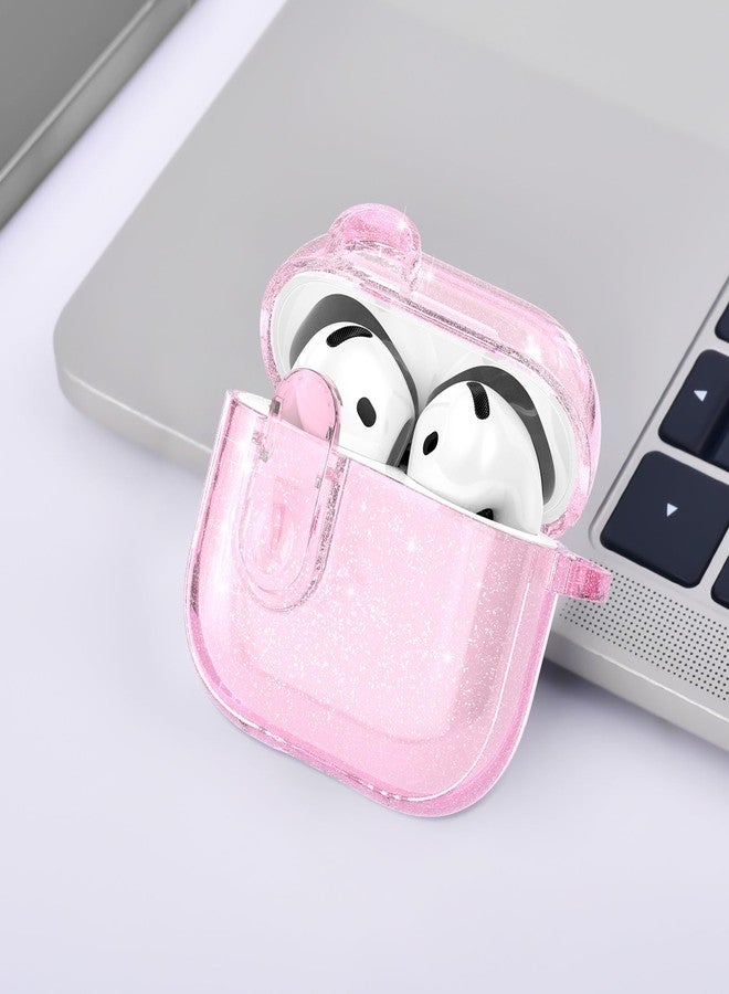 VISOOM (مع قفل أمان) غلاف شفاف VISOOM 2025 لسماعات Airpods و iPods 4 للنساء، غلاف لامع لسماعات Airpod و iPod 4، غلاف ناعم للجيل الرابع من سماعات Air Pods و iPods مع سلسلة مفاتيح لسماعات Apple Airpods4 الجيل - وردي - Image 2