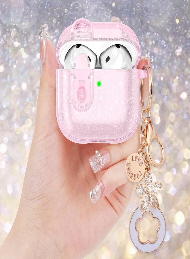 VISOOM (مع قفل أمان) غلاف شفاف VISOOM 2025 لسماعات Airpods و iPods 4 للنساء، غلاف لامع لسماعات Airpod و iPod 4، غلاف ناعم للجيل الرابع من سماعات Air Pods و iPods مع سلسلة مفاتيح لسماعات Apple Airpods4 الجيل - وردي - Image 4