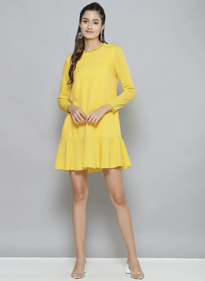 Yellow Geometric A-Line Dress for Women