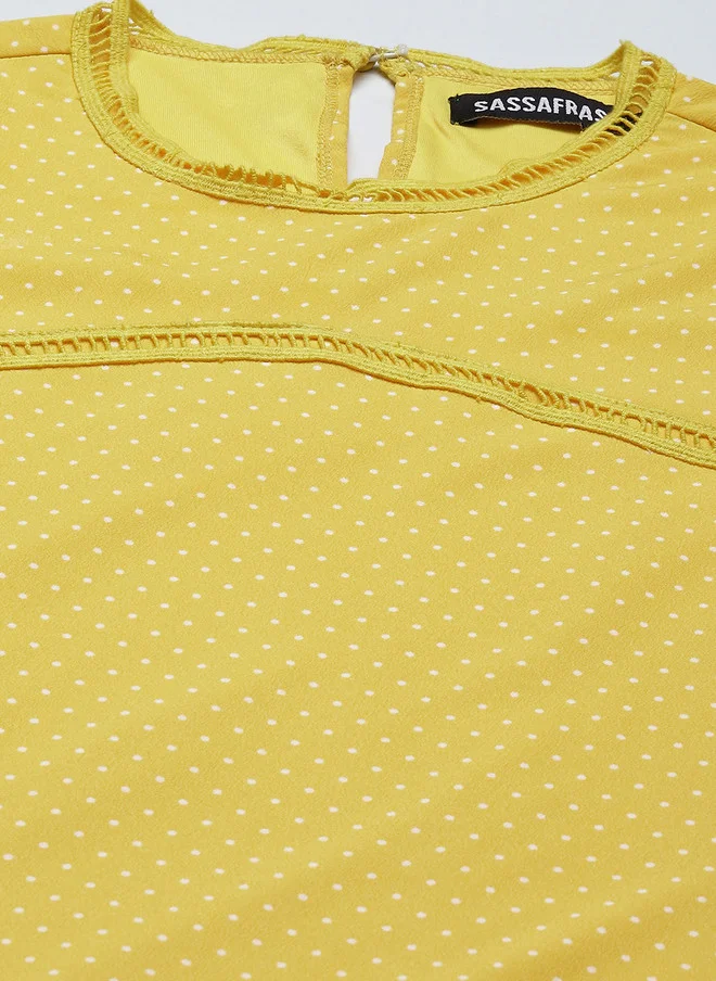 SASSAFRAS Yellow Geometric A-Line Dress for Women