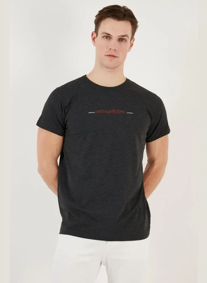 بوراتي تي شيرت رجالي قطن بياقة دائرية بقصة ضيقة من بوراتي