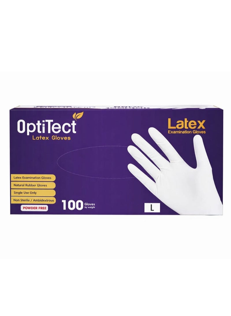 OptiTect Latex Gloves Powder Free Large Size 100 Disposable Pieces - Image 1