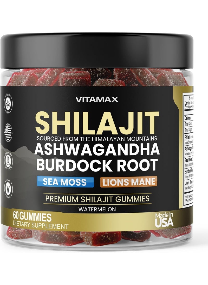 Bodywise Organic Shilajit Gummies, Sea Moss, Ashwagandha, 105+ Trace Minerals - Organic Burdock Root & Lions Mane Mushroom - Watermelon Flavor - Vegan & Non-GMO - Made in USA - 60ct - Image 1