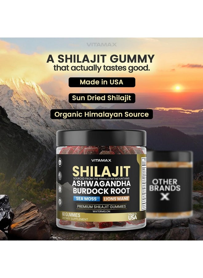 Vitamax - Organic Shilajit Gummies 1000mg, Sea Moss 400mg, Ashwagandha 1000mg, 105+ Trace Minerals - Organic Burdock Root & Lions Mane Mushroom - Watermelon Flavor - Vegan & Non-GMO - Made in USA - 60ct - Image 1