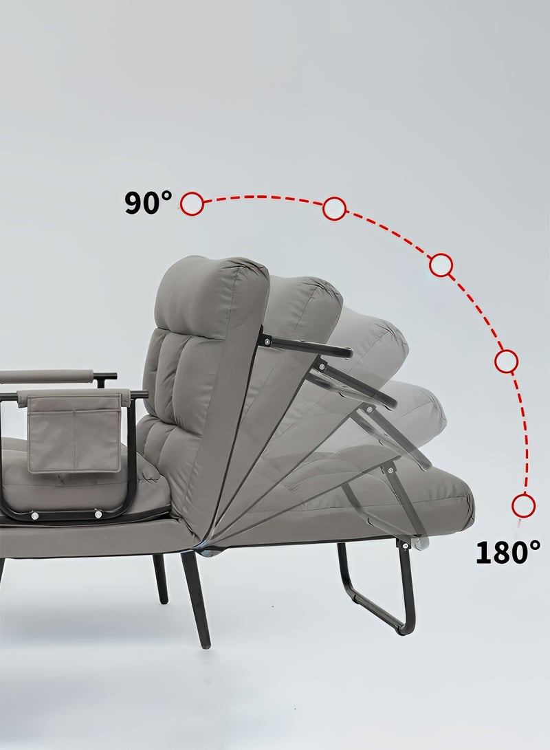 تايمي كرسي استرخاء قابل للطي، كرسي وسرير 2 في 1 مع مسند ظهر مريح قابل للتعديل، سرير قابل للطي لغرفة المعيشة والمكتب والنوم - رمادي داكن - Image 5