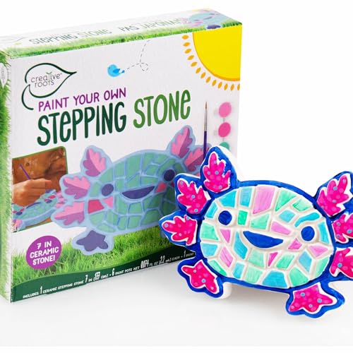 Creative Roots Axolotl Stepping Stone Kit 7Inch Paintable Ceramic Stepping Stone Includes 6 Acrylic Paints Kids Crafts Ages 8 - Image 1