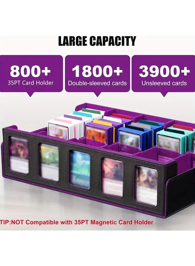 Trading Card Storage Box With Display Window Dice Tray 5 Row Deck Case Removable Lid For 3900 Plus Cards MTG TCG Sports Games Playing Card Holder Large Sturdy PU Black Gray - Image 4