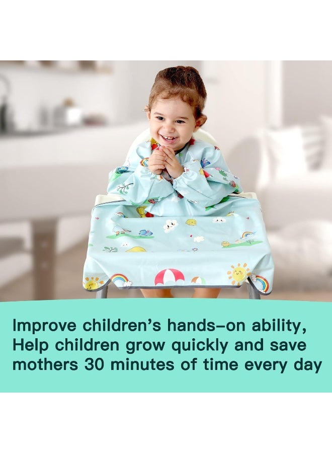 PewinGo Weaning Bib & BLW Attaches and Fully Cover to Baby Highchair, Long Sleeves Bib with Waterproof, Comfortable,Machine Washable, Suitable for Baby Infant -Grey - Image 2