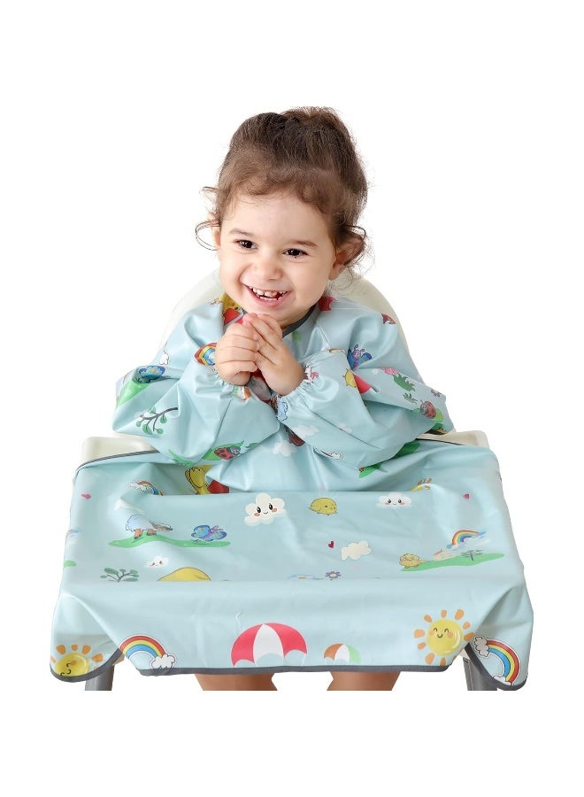 PewinGo Weaning Bib & BLW Attaches and Fully Cover to Baby Highchair, Long Sleeves Bib with Waterproof, Comfortable,Machine Washable, Suitable for Baby Infant -Grey - Image 1