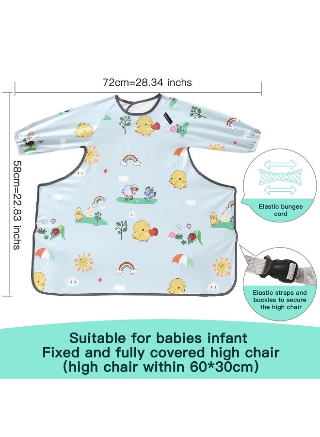 PewinGo Weaning Bib & BLW Attaches and Fully Cover to Baby Highchair, Long Sleeves Bib with Waterproof, Comfortable,Machine Washable, Suitable for Baby Infant -Grey - Image 3