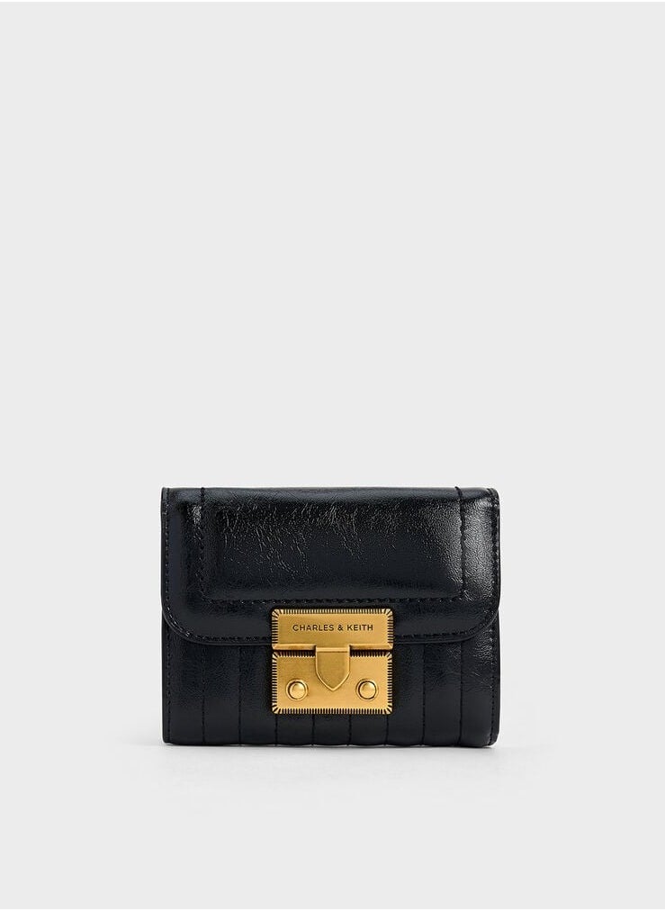Charles & Keith Donna Crinkle-Effect Wallet - Black  - Image 1