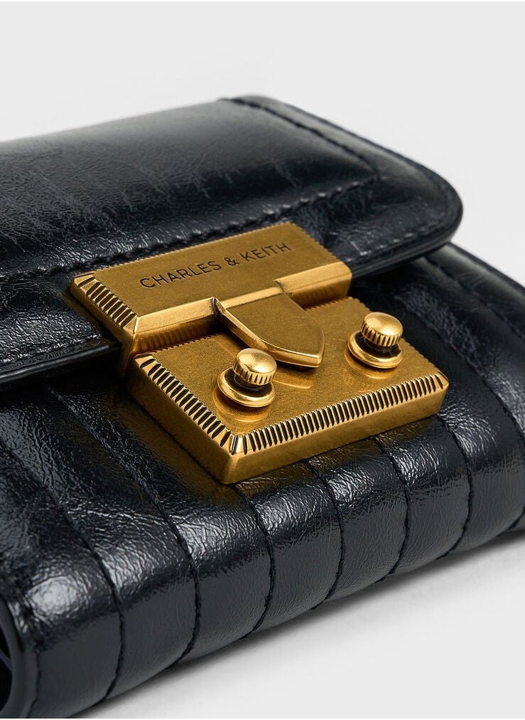 Charles & Keith Donna Crinkle-Effect Wallet - Black  - Image 4