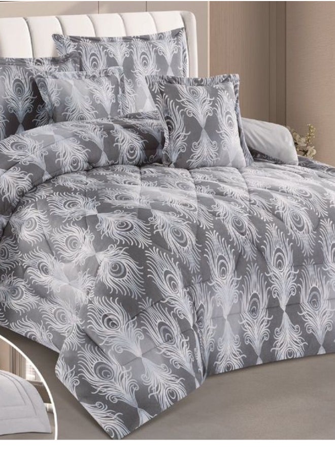 SMART HOME Winter Double Duvet Set 6 Pieces Double Sided System, Velvet Bedspread with Microfiber Filling, Silky Feel Duvet on Both Sides, Queen Size Bedspread 230x250cm, Bedspread Fits 200X200cm Bed  - Image 3