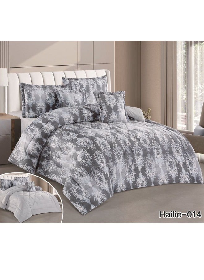 SMART HOME Winter Double Duvet Set 6 Pieces Double Sided System, Velvet Bedspread with Microfiber Filling, Silky Feel Duvet on Both Sides, Queen Size Bedspread 230x250cm, Bedspread Fits 200X200cm Bed  - Image 4
