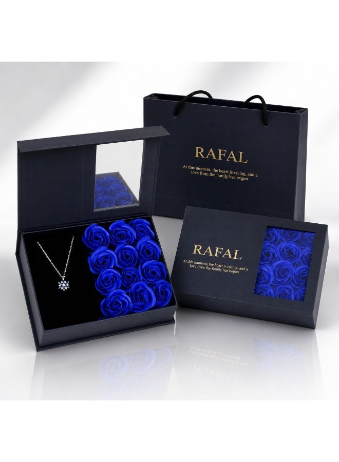 RAFAL Women's Blue Crystal Star Pendant Necklace with Velvet Rose Box - Gold or Silver - Image 1