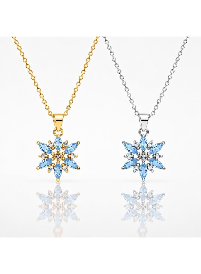 RAFAL Women's Blue Crystal Star Pendant Necklace with Velvet Rose Box - Gold or Silver - Image 2