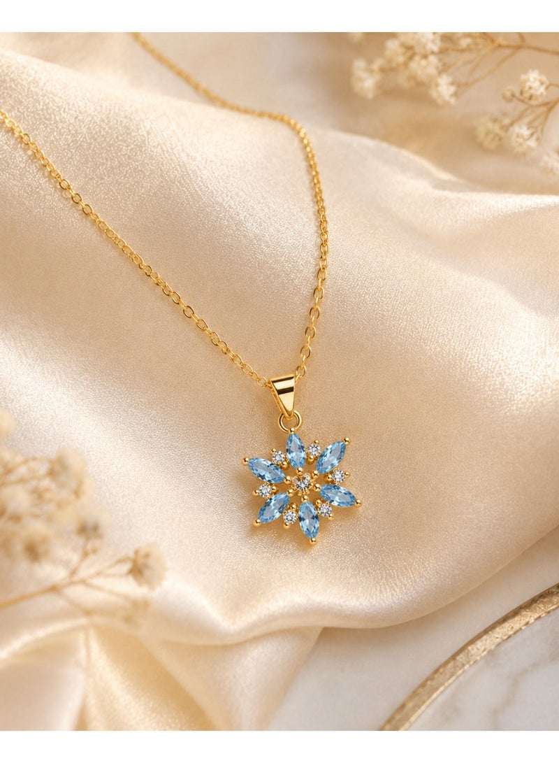 RAFAL Women's Blue Crystal Star Pendant Necklace with Velvet Rose Box - Gold or Silver - Image 3