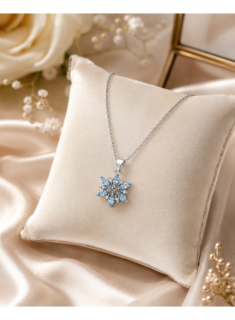 RAFAL Women's Blue Crystal Star Pendant Necklace with Velvet Rose Box - Gold or Silver - Image 4