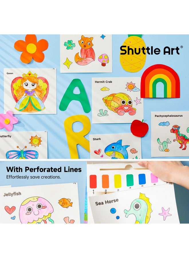 Shuttle Art Paint with Water Coloring Book for Kids, 25 Sea World Themed Pages with 2 Brushes, Mess-Free Watercolor Paint Set, Travel-Friendly Art Craft Gift for Toddlers, Birthday Christmas Gift - Image 4