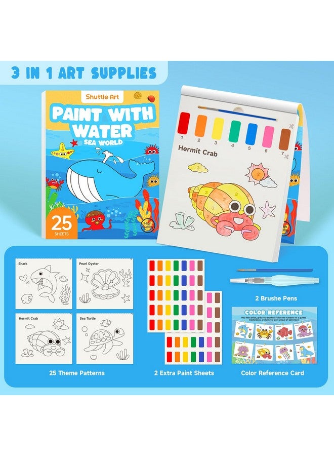 Shuttle Art Paint with Water Coloring Book for Kids, 25 Sea World Themed Pages with 2 Brushes, Mess-Free Watercolor Paint Set, Travel-Friendly Art Craft Gift for Toddlers, Birthday Christmas Gift - Image 2
