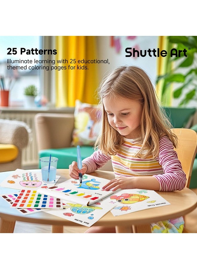 Shuttle Art Paint with Water Coloring Book for Kids, 25 Sea World Themed Pages with 2 Brushes, Mess-Free Watercolor Paint Set, Travel-Friendly Art Craft Gift for Toddlers, Birthday Christmas Gift - Image 5