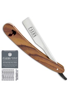 100 BLADES + Facón Professional Wooden Straight Edge Barber Razor - Salon Quality Cut Throat Shavette