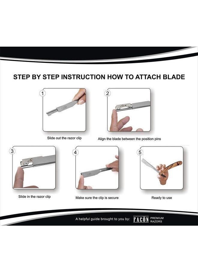 FACON - 100 BLADES + Facón Professional Wooden Straight Edge Barber Razor - Salon Quality Cut Throat Shavette - Image 1