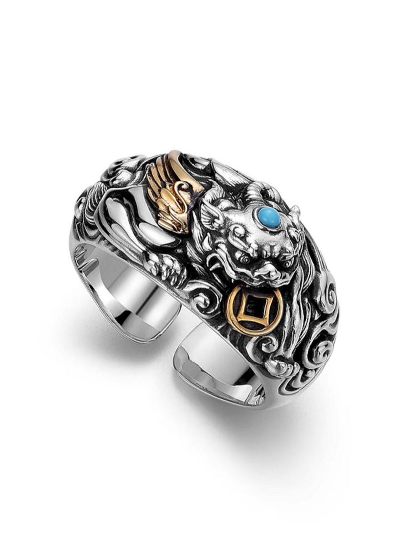 Trendy Retro Distressed Adjustable Ring - Image 1