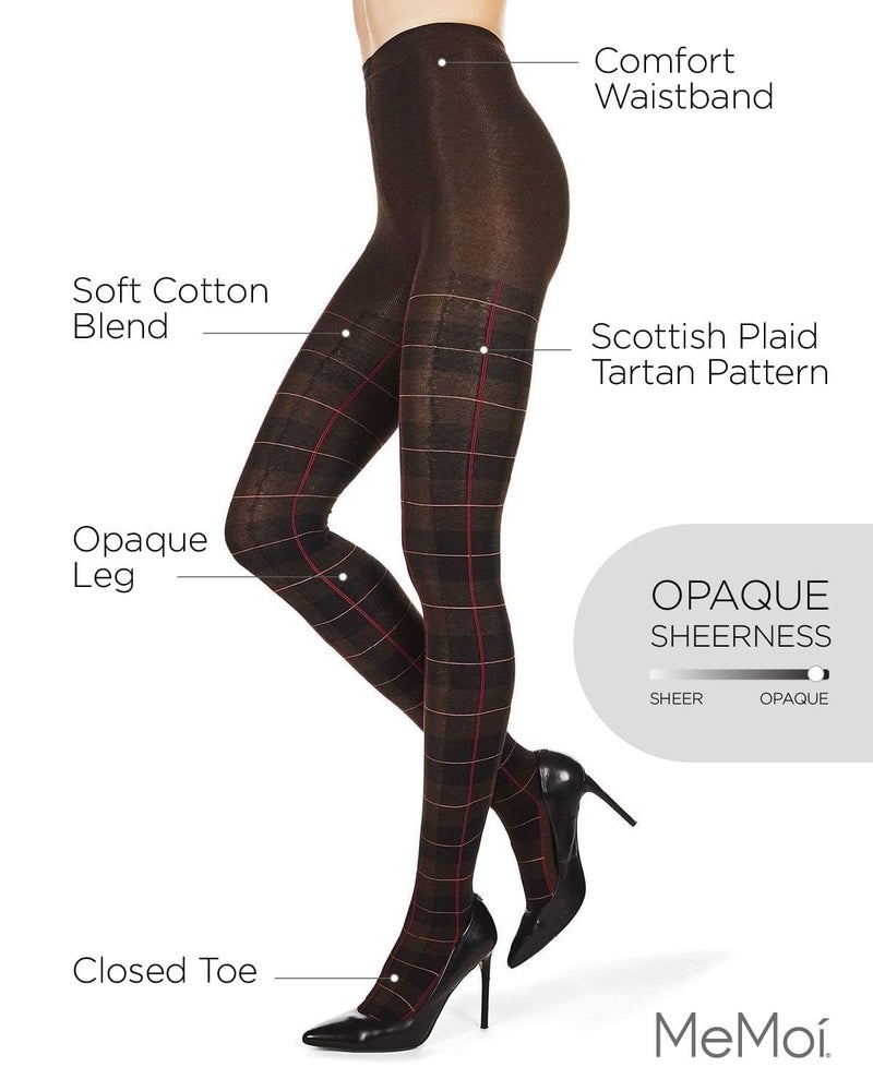 MeMoi Glasgow Plaid Cotton Tights for Women, Cozy, Warm and Fashionable Patterned Sweater Tights - Brown Heather 1X/2X - Image 3