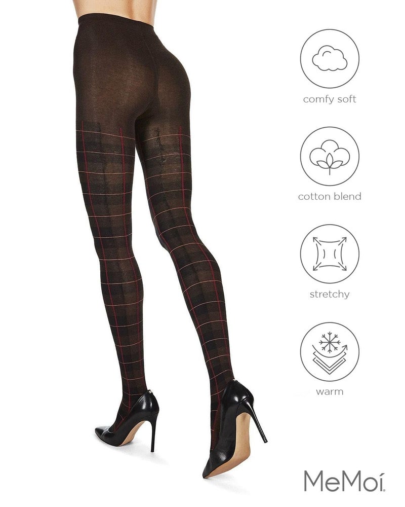 MeMoi Glasgow Plaid Cotton Tights for Women, Cozy, Warm and Fashionable Patterned Sweater Tights - Brown Heather 1X/2X - Image 5
