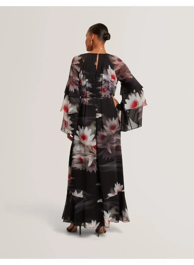 Ted Baker Printed one Shoulder Flared Sleeve Maxi Dress
