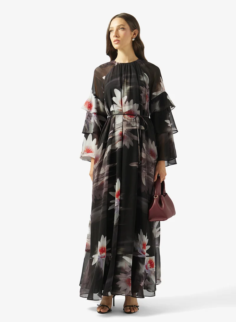 Ted Baker  Printed one Shoulder Flared Sleeve Maxi Dress for Women | Best Price UAE
