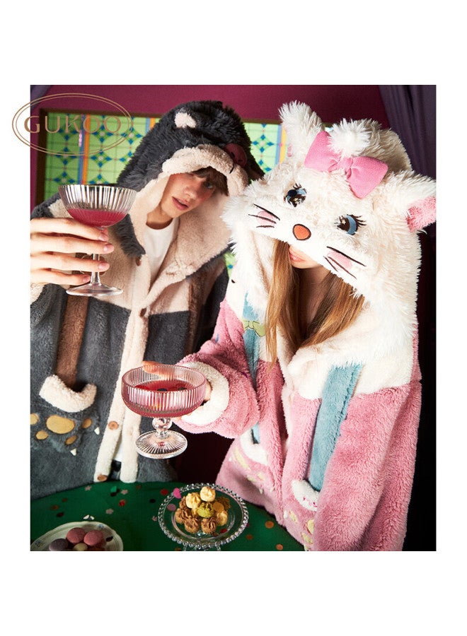 Gukoo (gukoo) Couple's Robe, Women's Autumn And Winter Sleepwear, Mary Cat Coral Fleece Bathrobe, Men's Loungewear, Mary Cat Women's Robe, Size S - Image 1