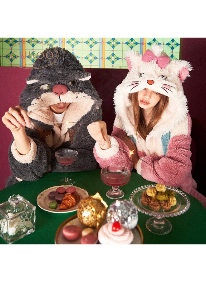 Gukoo (gukoo) Couple's Robe, Women's Autumn And Winter Sleepwear, Mary Cat Coral Fleece Bathrobe, Men's Loungewear, Mary Cat Women's Robe, Size S - Image 2