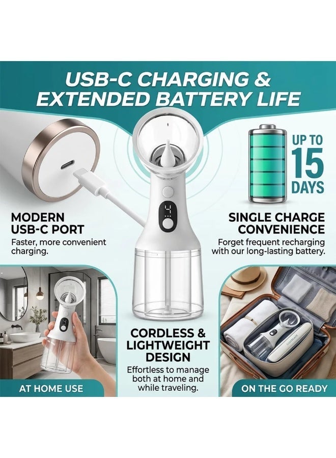 BlueFire Electric Ear Wax Removal Device, Automatic Ear Cleaner with 4 Cleaning Modes, Dual Water Tank Ear Irrigation System, USB-C Rechargeable Ear Wax Remover with LED Display, IPX7 Waterproof, 1000mAh Battery, Quiet Water Flushing Ear Cleaning Kit for Adults & Kids, Home & Travel Use, White - Image 5