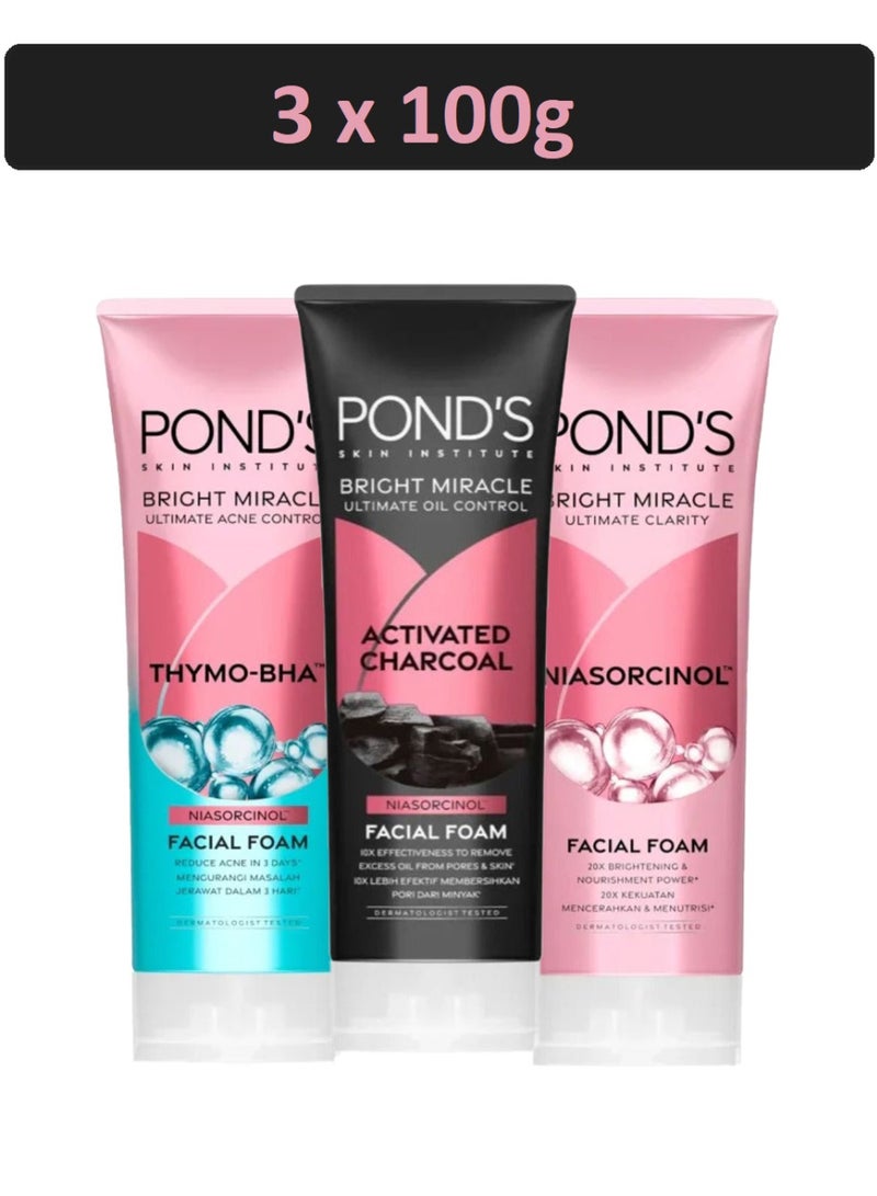 بوندس عبوة من ٣ رغوة وجه فائقة لمعالجة حب الشباب، وترطيب البشرة، وتنقيتها، ١٠٠ غرام × ٣ | ثيمو-إن إتش إيه | فحم منشط | نياسورسينول - Image 1