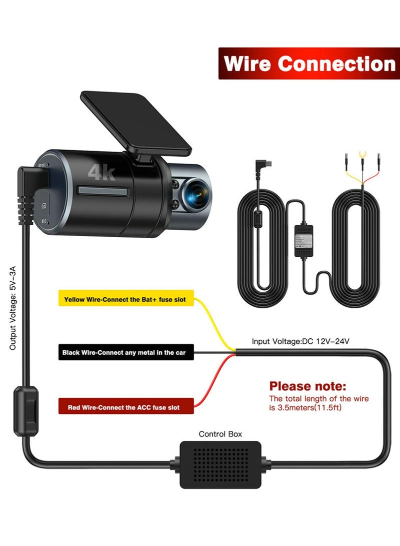 Dash Cam Hardwire Kit USB C Port, 11.5ft Dashboard Camera Car Charger Cable 12V- 24V to 5V/3A Low Voltage Protection - Image 3