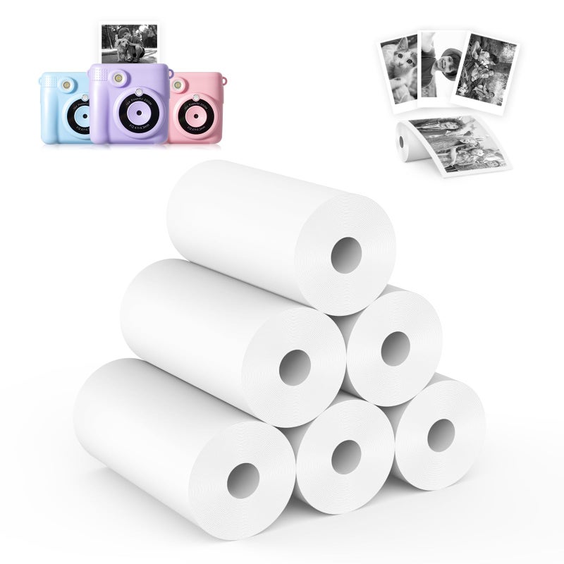 Phetium 6 Rolls Kids Camera Instant Print Refill Paper Set, Phetium HD Printing Thermal Paper for Most Kids Instant Camera Photo Print (White-6 Rolls) - Image 1