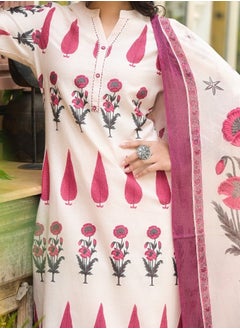 PRIYA’S PANACHE Pure Cotton Flex Kurta Pant Dupatta Set White Colour | Indian Dress for Women | Traditional Dress Salwar Kameez Kurti Pant Dupatta Set | Ready to Wear Ethnic Kurta Set  - Image 3