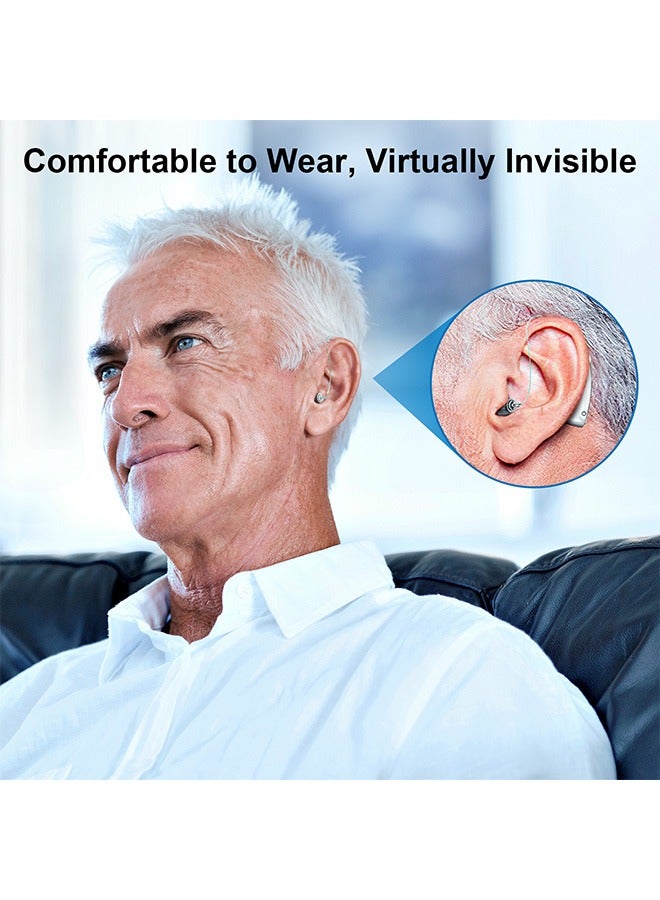 Rechargeable Hearing Aids, Invisible Behind The Ear Hearing Amplifiers, Magnetic Assistive Listening Devices for Adults and Seniors with Noise Cancelling (Silver)