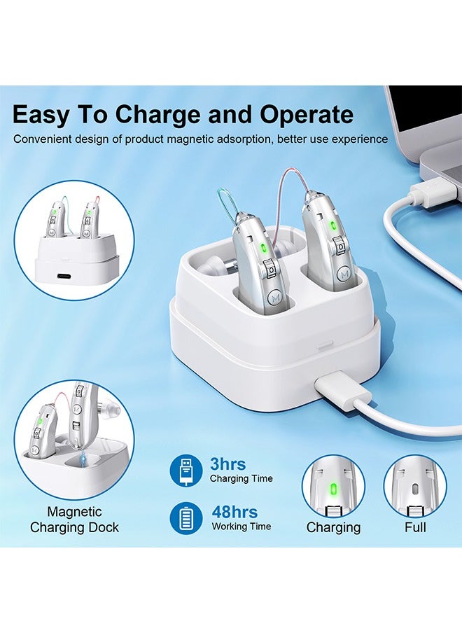 Urit Rechargeable Hearing Aids, Invisible Behind The Ear Hearing Amplifiers, Magnetic Assistive Listening Devices for Adults and Seniors with Noise Cancelling (Silver)  - Image 4