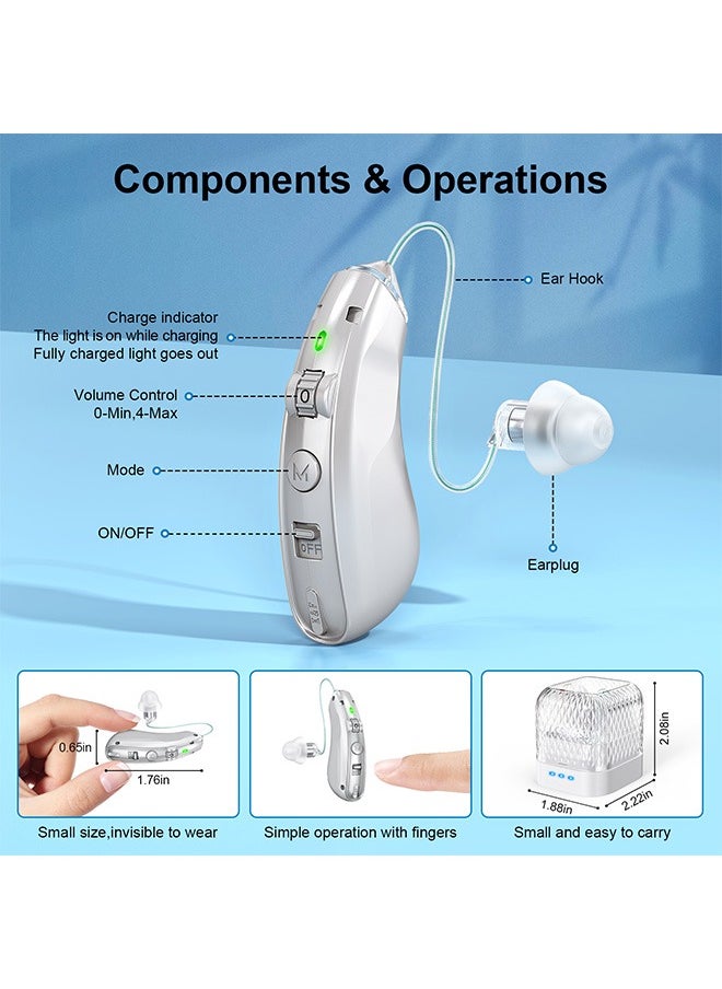 Urit Rechargeable Hearing Aids, Invisible Behind The Ear Hearing Amplifiers, Magnetic Assistive Listening Devices for Adults and Seniors with Noise Cancelling (Silver)  - Image 2