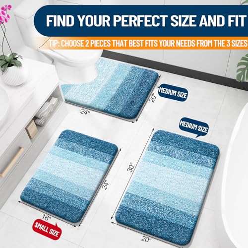 OLANLY Bathroom Rug Set 2 Piece, Soft Absorbent Microfiber Bath Mats and U-Shaped Contour Toilet Rug, Non-Slip, Machine Wash Dry, Plush Shaggy Bath Mats for Bathroom (24"x16"+24"x20", Peacock Blue) - Image 3