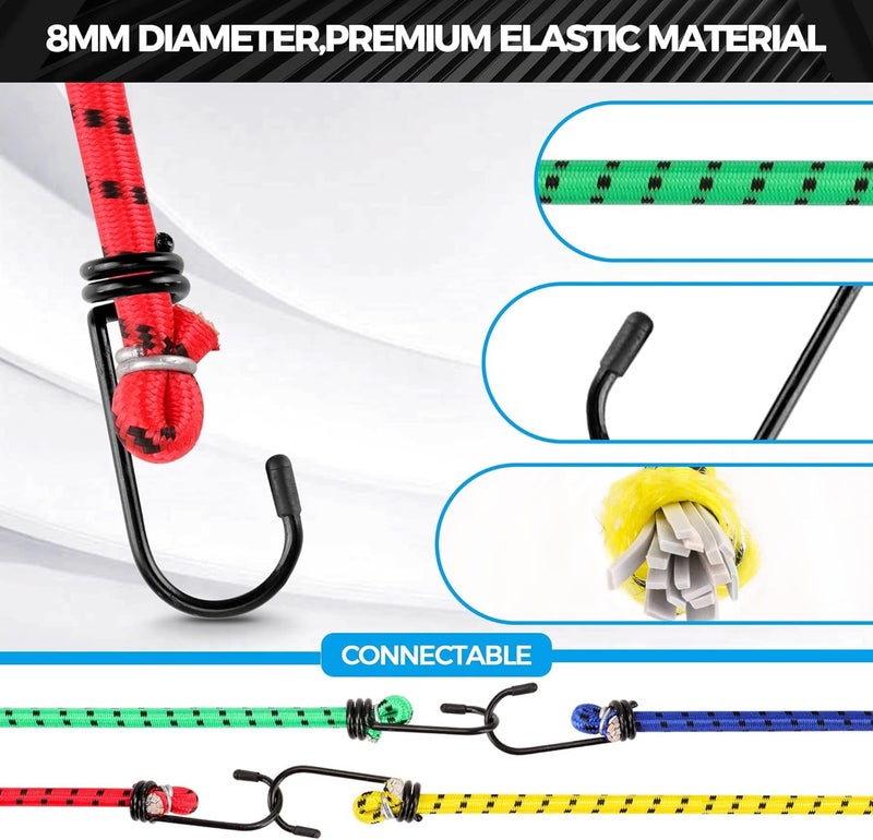VERAT حبل بونجي فيرات عالي القوة قابل للتمدد حبل مطاطي متعدد الاستخدامات لتعليق الملابس ربط خلف الدراجات حبل تجفيف الملابس إلخ 2م قابل للتوسع مجموعة من 3 - Image 4